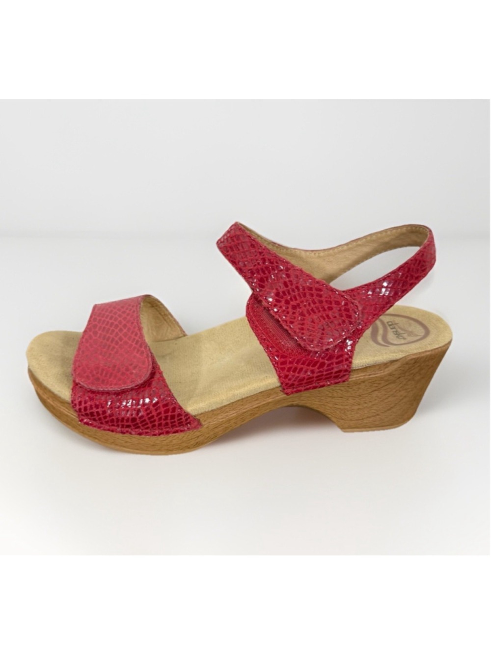 Dansko Sonnet Red Snake Leather Platform Sandals Women 38/US 7-7.5 Preppy Resort